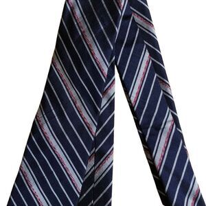 Vtg Mens Necktie 100% Thai Silk Blue Striped Business Work Professional Handmade